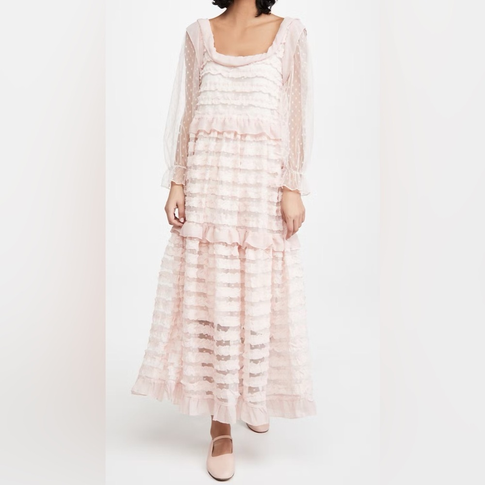 Sister Jane Square Neck Ruffle Tier Polka Dot Sleeve Maxi Dress Size XL